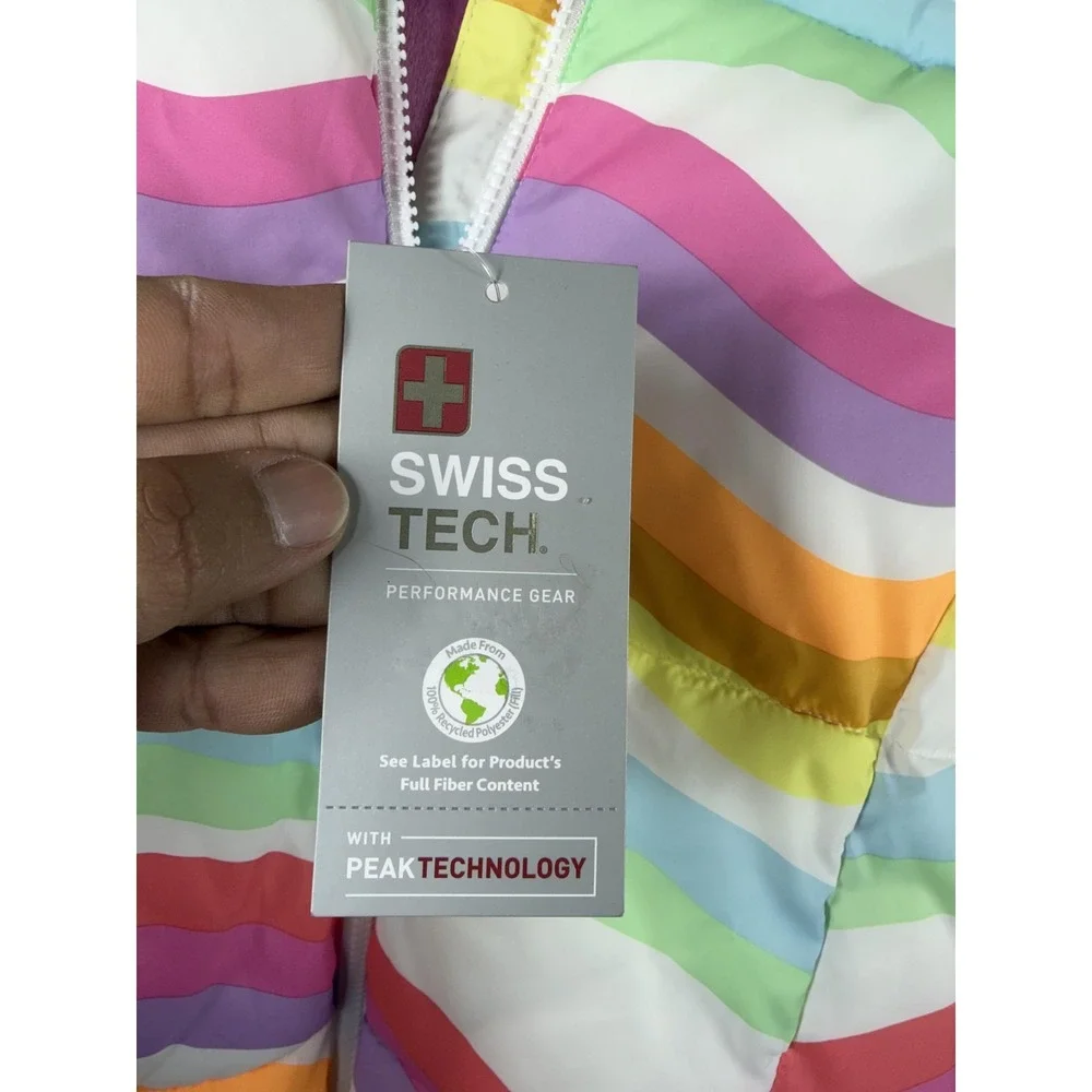 SwissTech Jacket Youth Girls 18‎ Multicolor Rainbow Hooded Puffer Winter Coat